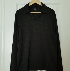 Kenneth Cole Collar Long Sleeve Patterned Top Lg